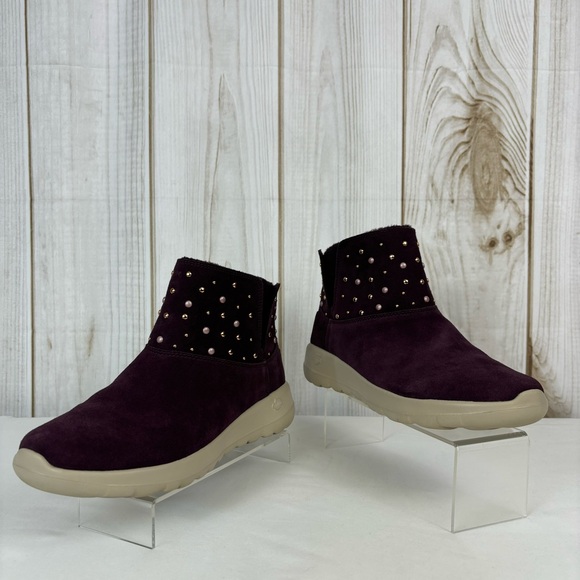 Skechers Ankle Boots Leather Lightweight Slip-On Comfy Booties Burgundy Size 10 - Picture 3 of 16